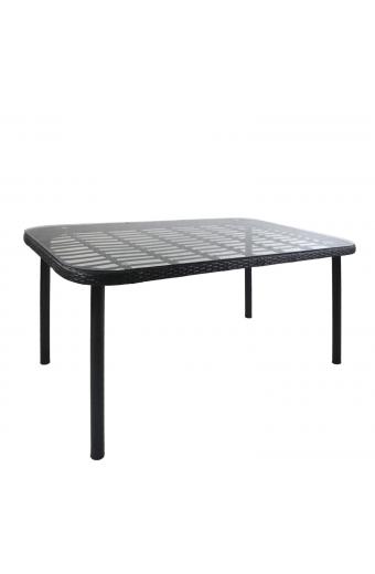 Τραπέζι Κήπου ArteLibre AMPLAS Μαύρο Μέταλλο/Rattan/Γυαλί 140x80x73cm