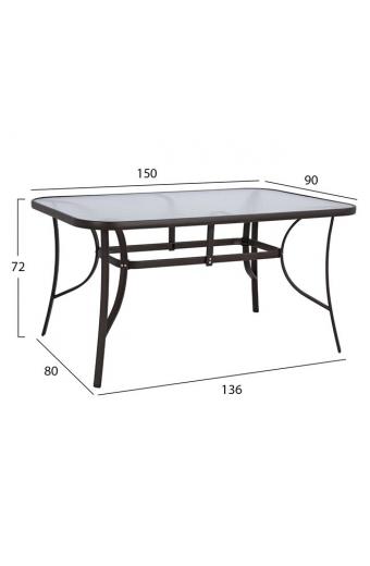 ΤΡΑΠΕΖΙ BRUNO 150X90Χ72Υεκ. ΚΑΦΕ ΜΕΤΑΛΛΙΚΟ ΜΕ ΓΥΑΛΙΝΗ ΕΠΙΦΑΝΕΙΑ HM5145.02