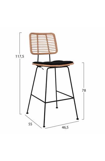 ΣΚΑΜΠΟ ΜΕΤΑΛΛΙΚΟ ΜΕ ΜΑΞΙΛΑΡΙ ALLEGRA HM5455 ΜΕ WICKER ΜΠΕΖ 46,5x55x117,5Υ εκ.