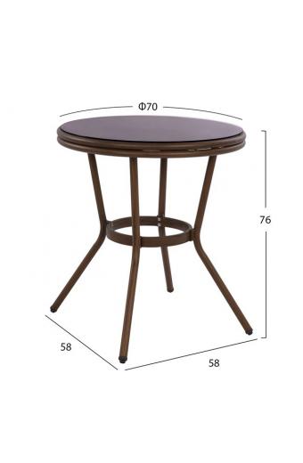 ΤΡΑΠΕΖΙ ΑΛΟΥΜΙΝΙΟΥ MOSES Φ70x76 εκ. BAMBOO LOOK HM5532.03 ΚΑΦΕ ΜΕ ΓΥΑΛΙ