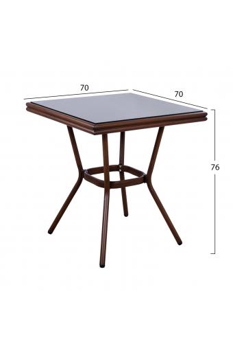 ΤΡΑΠΕΖΙ ΑΛΟΥΜΙΝΙΟΥ HARLOW 70X70X76  BAMBOO LOOK HM5568.03 ΚΑΦΕ ΜΕ ΓΥΑΛΙ