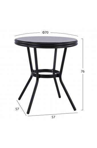 ΤΡΑΠΕΖΙ ΑΛΟΥΜΙΝΙΟΥ MOSES Φ70 BAMBOO LOOK HM5532.02 ΜΑΥΡΟ ΜΕ ΓΥΑΛΙ Φ70X76 εκ