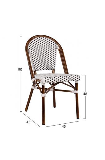 ΚΑΡΕΚΛΑ BISTRO ΑΛΟΥΜΙΝΙΟΥ BAMBOO LOOK ΜΕ ΛΕΥΚΟ-ΜΑΥΡΟ RATTAN HM5566.01 45x54x90Υεκ.