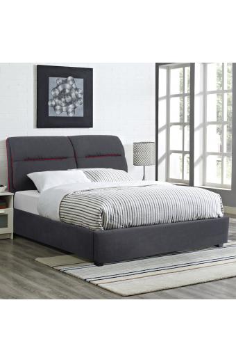 ΚΡΕΒΑΤΙ KENDRA ΔΙΠΛΟ ΓΙΑ ΣΤΡΩΜΑ 150x200 εκ. ΜΕ ΥΦΑΣΜΑ ΓΚΡΙ ΚΑΙ ΚΟΚΚΙΝΗ ΡΙΓΑ HM562