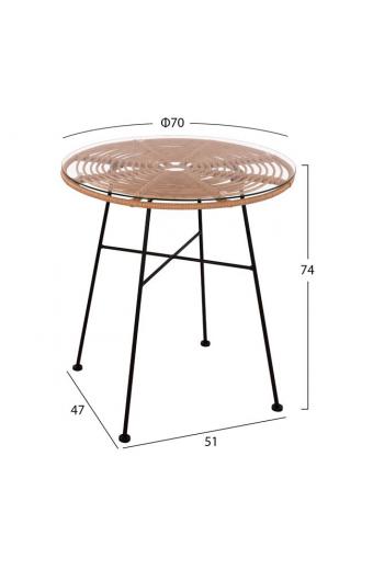ΣΕΤ 3ΤΜΧ ALLEGRA WICKER ΜΕ ΤΡΑΠΕΖΙ Φ70Χ74Υ ΜΠΕΖ & ΜΑΥΡΟ ΧΡΩΜΑ HM10474