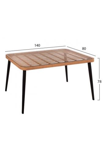 ΣΕΤ 5ΤΜΧ ALLEGRA WICKER ΜΕ ΤΡΑΠΕΖΙ 140X80Χ78Υ ΜΠΕΖ & ΜΑΥΡΟ ΧΡΩΜΑ HM10508