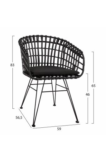 ΠΟΛΥΘΡΟΝΑ ΤΥΠΟΥ ΦΩΛΙΑ ΜΕΤΑΛΛΙΚΗ ALLEGRA HM5456.02 ΜΕ WICKER ΜΑΥΡΟ 59Χ56,5Χ83Υ εκ.