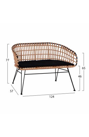 ΠΑΓΚΑΚΙ ΜΕΤΑΛΛΙΚΟ ALLEGRA HM5692 ΜΕ WICKER ΜΑΥΡΟ-ΜΠΕΖ 124x57x77Υ εκ.