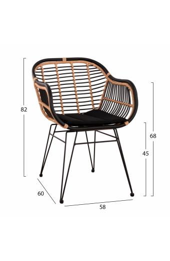 ΠΟΛΥΘΡΟΝΑ ΜΕ ΜΑΞΙΛΑΡΙ ΜΕΤΑΛΛΙΚΗ ALLEGRA HM5663 ΜΕ WICKER ΜΠΕΖ & ΜΑΥΡΟ ΧΡΩΜΑ  58x60x82Υ εκ.