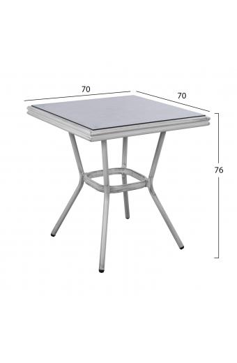 ΤΡΑΠΕΖΙ ΑΛΟΥΜΙΝΙΟΥ HARLOW 70X70X76 BAMBOO LOOK HM5568.01 ΛΕΥΚΗ ΠΑΤΙΝΑ ΜΕ ΓΥΑΛΙ