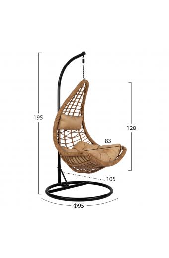 ΚΡΕΜΑΣΤΗ ΦΩΛΙΑ LUCIA HM5676.01 ΜΕ WICKER&ΜΑΞΙΛΑΡΙΑ ΜΠΕΖ-ΜΑΥΡΟ ΜΕΤΑΛΛΟ Φ95Χ195Υεκ.