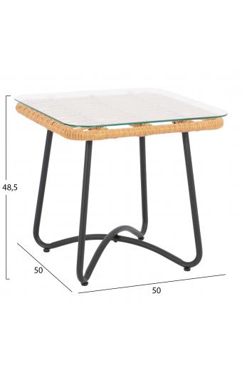ΤΡΑΠΕΖΙ ΜΕΤΑΛΛΙΚΟ GERRY HM5717 ΜΕ WICKER ΜΠΕΖ 50x50x48,5 εκ.