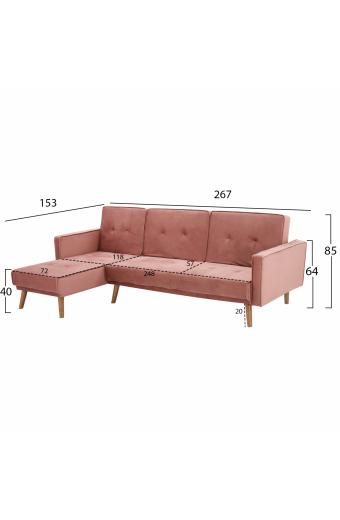 ΚΑΝΑΠΕΣ ΚΡΕΒΑΤΙ ΓΩΝΙΑ ΑΝΑΣΤΡΕΨΙΜΗ TALIA HM3153.02 ΒΕΛΟΥΔΟ ΣΑΠΙΟ ΜΗΛΟ 267x153x85 εκ