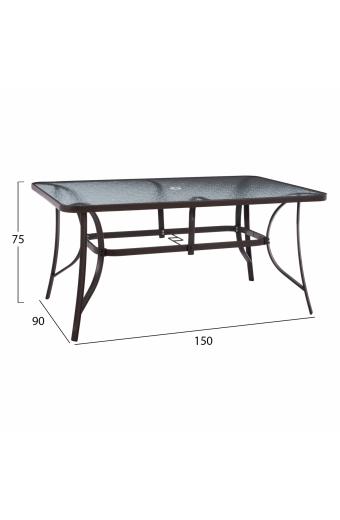 ΤΡΑΠΕΖΙ BRUNO 150X90Χ75Υεκ. ΜΕΤΑΛΛΙΚΟ ΟΡΘΟΓΩΝΙΟ ΚΑΦΕ ΜΕ ΤΡΥΠΑ ΟΜΠΡΕΛΑΣ Φ38 HM5145.12