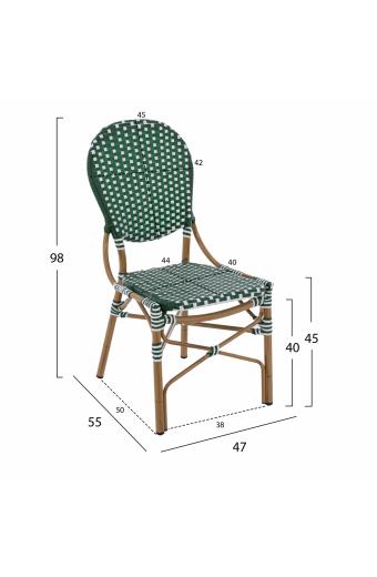 ΚΑΡΕΚΛΑ ΑΛΟΥΜΙΝΙΟΥ BAMBOO LOOK ΜΕ WICKER ΠΡΑΣΙΝΟ ΛΕΥΚΟ HM5792.01 47x55x98 εκ.