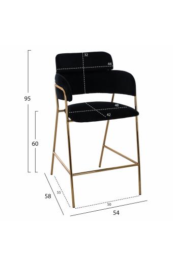 ΣΚΑΜΠΟ ΜΕΣΑΙΟΥ ΥΨΟΥΣ KELSO HM8735.04 ΒΕΛΟΥΔΟ ΜΑΥΡΟ ΕΠΙΧΡΥΣΟ ΣΚΕΛΕΤΟ 54x58x95Υ εκ.