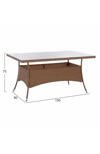 ΤΡΑΠΕΖΙ ΜΕΤΑΛΛΙΚΟ MINSK RATTAN ΜΠΕΖ ΚΑΦΕ HM5507.02 150x90x75 εκ.