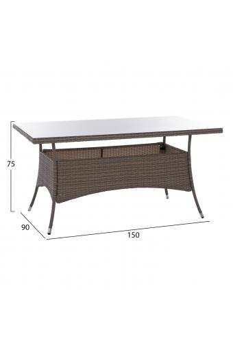 ΤΡΑΠΕΖΙ ΜΕΤΑΛΛΙΚΟ MINSK RATTAN ΓΚΡΙ HM5507.01 150x90x75Υ εκ.