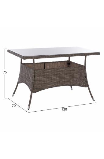 ΤΡΑΠΕΖΙ ΜΕΤΑΛΛΙΚΟ MILITARY RATTAN ΓΚΡΙ HM5141.31 120x70x75Υ εκ.