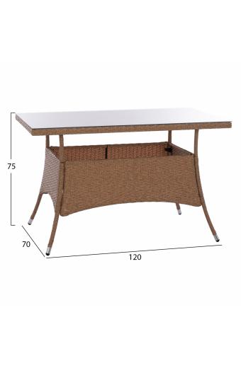 ΤΡΑΠΕΖΙ ΜΕΤΑΛΛΙΚΟ MILITARY RATTAN ΜΠΕΖ ΚΑΦΕ HM5141.32 120x70x75Υ εκ.