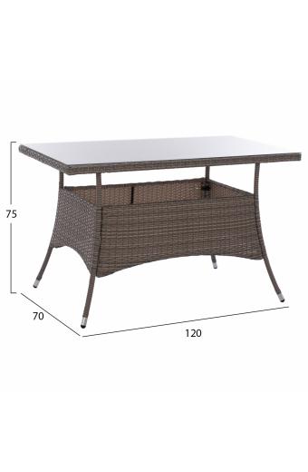 ΣΕΤ ΤΡΑΠΕΖΑΡΙΑΣ 5ΤΜΧ ΤΡΑΠ. 120X70 & ΠΟΛΥΘΡΟΝΕΣ WICKER RATTAN ΓΚΡΙ HM11711.31