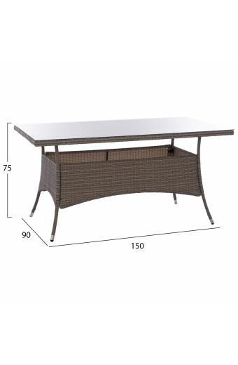 ΣΕΤ ΤΡΑΠΕΖΑΡΙΑΣ 5ΤΜΧ ΤΡΑΠ. 150Χ90 & ΠΟΛΥΘΡΟΝΕΣ WICKER RATTAN ΓΚΡΙ HM11713.01