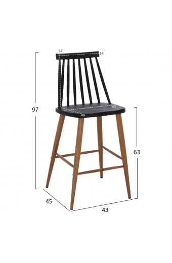 ΣΚΑΜΠΟ ΜΠΑΡ VANESSA ΜΑΥΡΟ ΜΕΣΑΙΟΥ ΥΨΟΥΣ HM9300.02  43x45x97Υεκ.