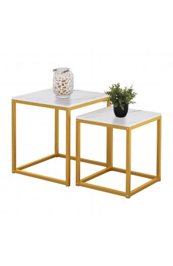 ΖΙΓΚΟΝ GRELAY 2 ΤΕΜ MDF ΟΨΗ ΜΑΡΜΑΡΟΥ & ΜΕΤΑΛΛΟ HM8762.11 45Χ45Χ50εκ. & 37Χ37Χ43 εκ.