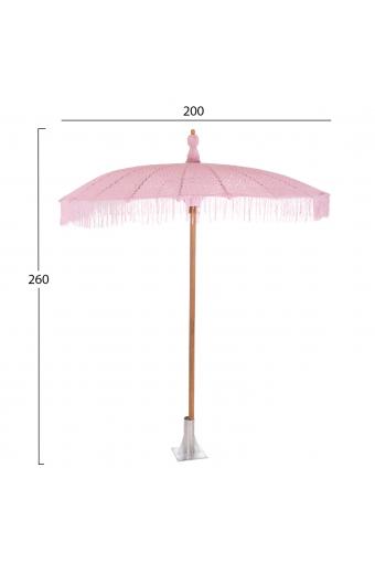 ΟΜΠΡΕΛΑ ΜΠΑΛΙΝΕΖΙΚΗ ΜΑΚΡΑΜΕ ΡΟΖ ΞΥΛO TEAK Φ200X260εκ. HM6035.04