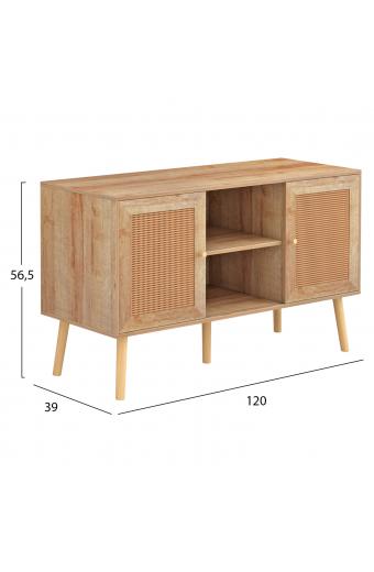 ΕΠΙΠΛΟ TV ΜΕΛΑΜΙΝΗΣ COLM ΜΕ ΠΟΡΤΕΣ RATTAN HM9223.11 ΣΕ ΧΡΩΜΑ ΦΥΣΙΚΟ 120x39x56,5Υεκ.