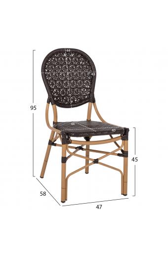 ΚΑΡΕΚΛΑ ΑΛΟΥΜΙΝΙΟΥ BAMBOO LOOK ΜΕ ΚΑΦΕ PE RATTAN HM5925.01 47x58x95Yεκ.