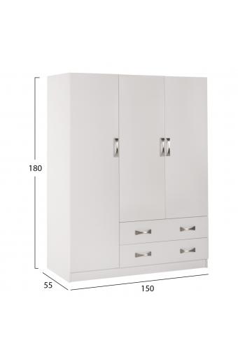 ΝΤΟΥΛΑΠΑ 3ΦΥΛΛΗ CARLY HM384.05 ΜΕ ΔΥΟ ΣΥΡΤΑΡΙΑ ΛΕΥΚΗ 150X55Χ180Υεκ.