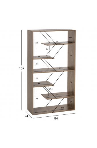 ΒΙΒΛΙΟΘΗΚΗ TARS HM2240.13 OLIVE GREY ΜΕΛΑΜΙΝΗ-ΜΑΥΡΕΣ ΜΕΤΑΛΛΙΚΕΣ ΒΕΡΓΕΣ 84x24x157Yεκ.