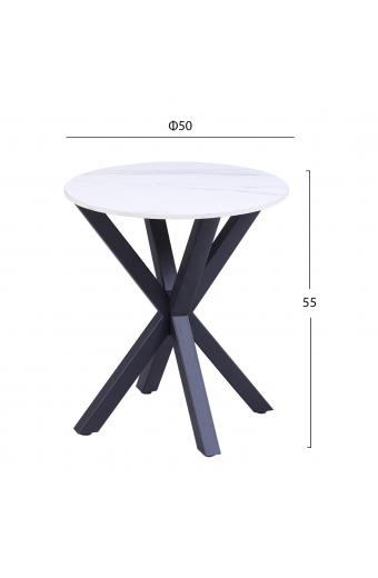 ΒΟΗΘΗΤΙΚΟ ΤΡΑΠΕΖΑΚΙ ΣΤΡΟΓΓΥΛΟ HM9473.06 WHITE MARBLE ΕΠΙΦΑΝΕΙΑ ΜΑΥΡΗ ΒΑΣΗ Φ50x55Υεκ.
