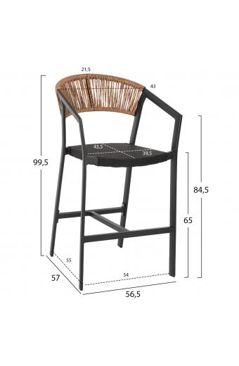 ΣΚΑΜΠΟ ΑΛΟΥΜΙΝΙΟΥ HM5892.15 ΜΕΣΑΙΟΥ ΥΨΟΥΣ RATTAN & TEXTLINE ΜΑΥΡΟ ΜΠΕΖ 55x56,5x99Υ
