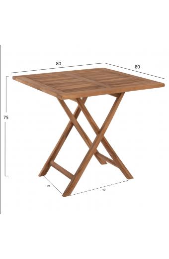 ΤΡΑΠΕΖΙ ΤΕΤΡΑΓΩΝΟ KENDALL ΠΤΥΣΣΟΜΕΝΟ HM9544 TEAK ΣΕ ΦΥΣΙΚΟ ΧΡΩΜΑ 80x80x75Yεκ.