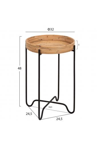 ΤΡΑΠΕΖΑΚΙ ΒΟΗΘΗΤΙΚΟ FLY HM7905 RATTAN ΦΥΣΙΚΟ ΧΡΩΜΑ-ΜΕΤΑΛΛΙΚΗ ΒΑΣΗ ΜΑΥΡΗ Φ32x48Yεκ.