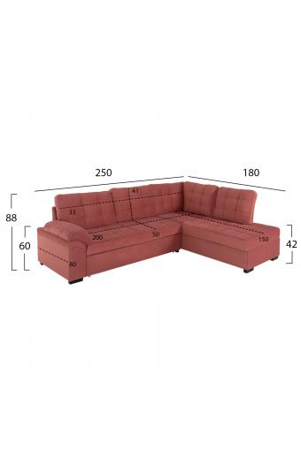 ΚΑΝΑΠΕΣ ΚΡΕΒΑΤΙ JADE HM3144.03R ΔΕΞΙΑ ΓΩΝΙΑ ΣΑΠΙΟ ΜΗΛΟ ΒΕΛΟΥΔΟ 250x80-180x73-88Υεκ.