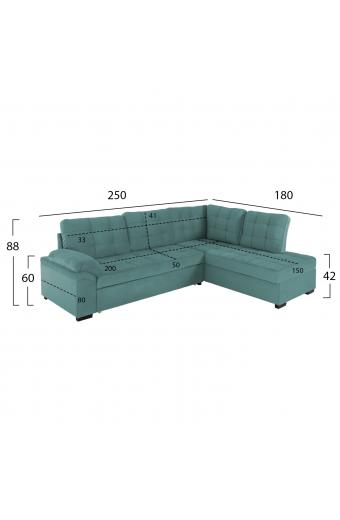 ΚΑΝΑΠΕΣ ΚΡΕΒΑΤΙ JADE HM3144.04R ΔΕΞΙΑ ΓΩΝΙΑ ΒΕΡΑΜΑΝ ΒΕΛΟΥΔΟ 250x80-180x73-88Υεκ.