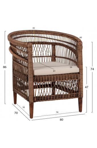 ΠΟΛΥΘΡΟΝΑ MALAWI HM9635.01 ΞΥΛΟ ΜΑΟΝΙ ΜΕ RATTAN ΚΑΦΕ-ΛΕΥΚΟ ΜΑΞΙΛΑΡΙ 80x70x86Υεκ.