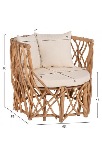 ΠΟΛΥΘΡΟΝΑ ΚΑΑΝ HM5994 ΚΛΑΔΙΑ TEAK ΣΕ ΦΥΣΙΚΟ-ΜΑΞΙΛΑΡΙΑ ΛΕΥΚΑ 95x89x80Υεκ.