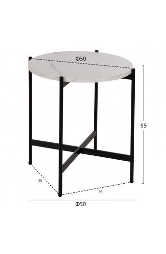 ΒΟΗΘΗΤΙΚΟ ΤΡΑΠΕΖΙ HM9589.05 MDF ΛΕΥΚΟ ΜΑΡΜΑΡΟ-ΜΑΥΡΗ ΜΕΤΑΛΛΙΚΗ ΒΑΣΗ Φ50x55Υεκ.