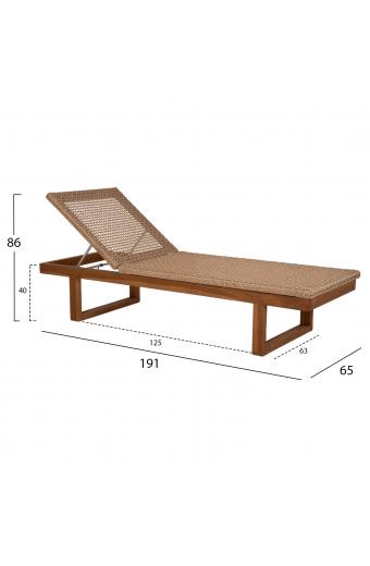 ΞΑΠΛΩΣΤΡΑ PATRON HM5993 TEAK ΞΥΛΟ ΚΑΙ ΣΧΟΙΝΙ VIRO ΣΕ ΠΛΕΞΗ WICKER 191x65x86Yεκ.