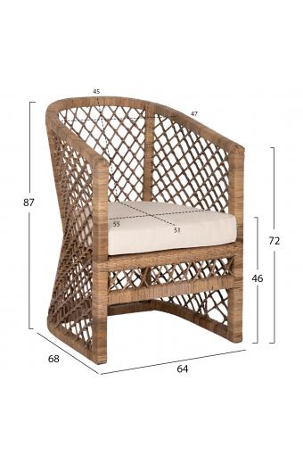 ΠΟΛΥΘΡΟΝΑ MPIKO HM5990 RATTAN ΦΥΣΙΚΟ-ΜΑΞΙΛΑΡΙ ΕΚΡΟΥ 64x68x87Υ εκ.