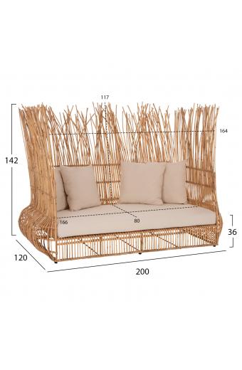 ΚΑΝΑΠΕΣ ΕΞ. ΧΩΡΟΥ ZEPHYR HM5988 ΚΑΛΑΜΙΑ RATTAN ΦΥΣΙΚΟ-ΜΠΕΖ ΜΑΞΙΛΑΡΙΑ 200x120x142Yεκ.