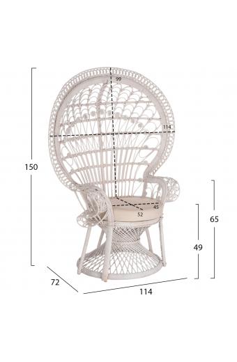 ΠΟΛΥΘΡΟΝΑ ROYAL PEACOCK HM9342.02 RATTAN ΣΕ ΛΕΥΚΟ-ΜΑΞΙΛΑΡΙ ΛΕΥΚΟ 114x72x150Yεκ.