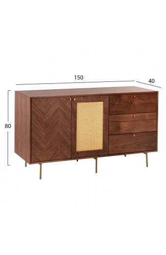 ΜΠΟΥΦΕΣ MEEN HM9735 MDF ΜΕ ΦΥΣΙΚΟ ΚΑΠΛΑΜΑ ΚΑΡΥΔΙΑΣ-ΧΡΥΣΑ ΜΕΤΑΛΛΙΚΑ ΠΟΔΙΑ 150x40x80Υεκ