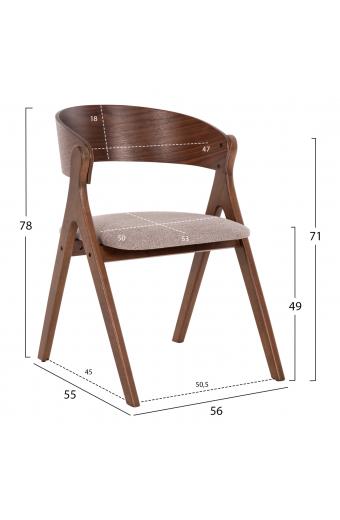ΚΑΡΕΚΛΑ NEKKER HM9739.02 RUBBERWOOD ΣΕ ΚΑΡΥΔΙ-ΓΚΡΙ ΥΦΑΣΜΑ ΚΑΘΙΣΜΑ 56x55x78Yεκ.