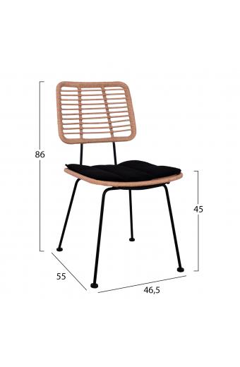 ΚΑΡΕΚΛΑ ΕΞ.ΧΩΡΟΥ ALLEGRA HM5454.11 ΜΕΤΑΛΛΟ&ΜΑΞΙΛΑΡΙ ΜΑΥΡΟ-ΜΠΕΖ WICKER 50,5x49,5x88Υεκ