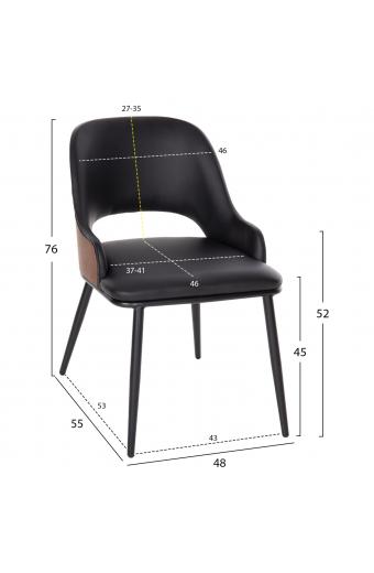 ΚΑΡΕΚΛΑ DELF HM9617.03 PU ΜΑΥΡΟ-ΜΑΥΡΑ ΜΕΤΑΛ. ΠΟΔΙΑ-ΞΥΛΙΝΗ ΠΛΑΤΗ ΚΑΡΥΔΙ 48x55x76Υεκ.